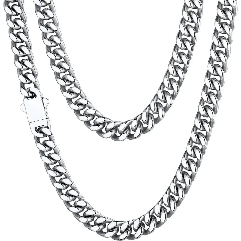 Men's 7mm Width Steel Silver 18K Gold Plated Cuban Durable Hip Hop Chain Jewelry